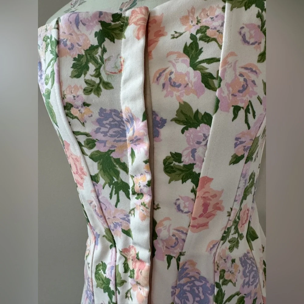 Zara Floral Strapless Corset Top in Pink with Green Accents - Picture 6 of 16